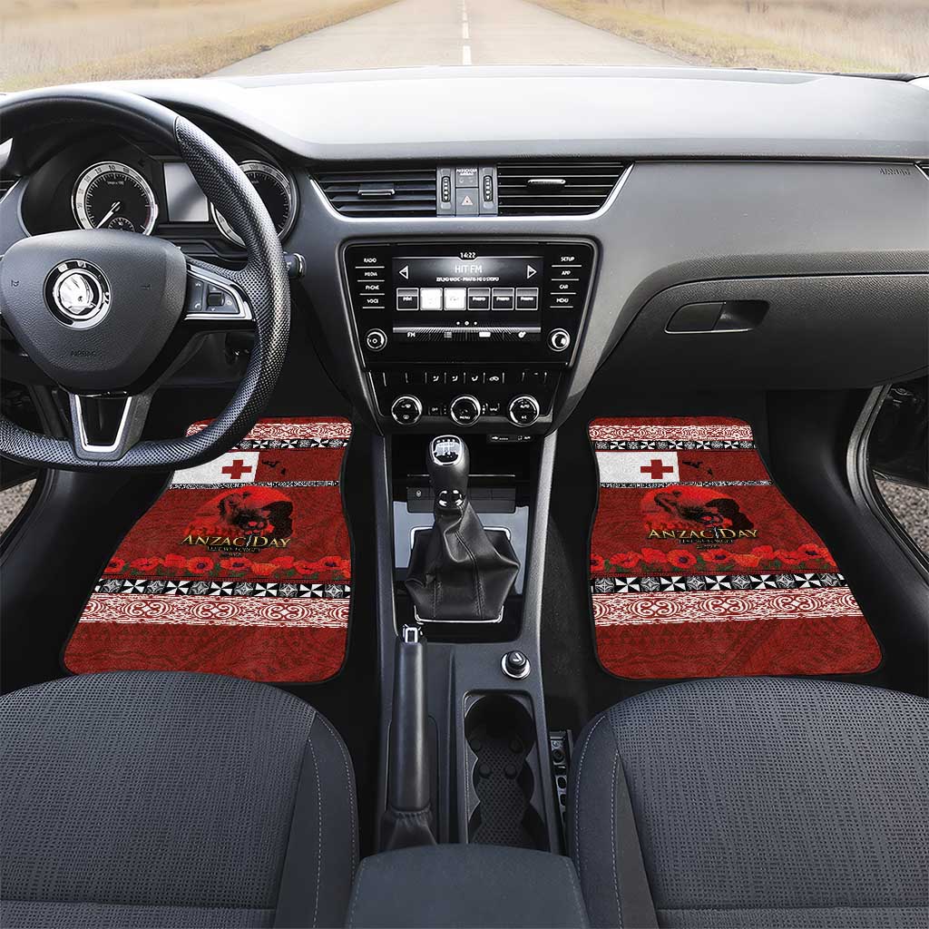 Tonga ANZAC Day Car Mats Gallipoli Lest We Forget Ngatu Art Tribal LT03 Set 2pcs - Front Red - Polynesian Pride