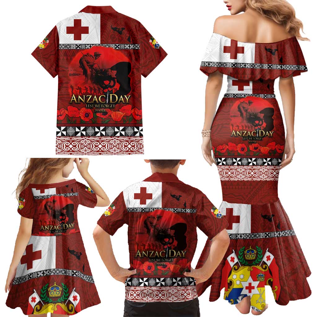 Tonga ANZAC Day Family Matching Mermaid Dress and Hawaiian Shirt Gallipoli Lest We Forget Ngatu Art Tribal