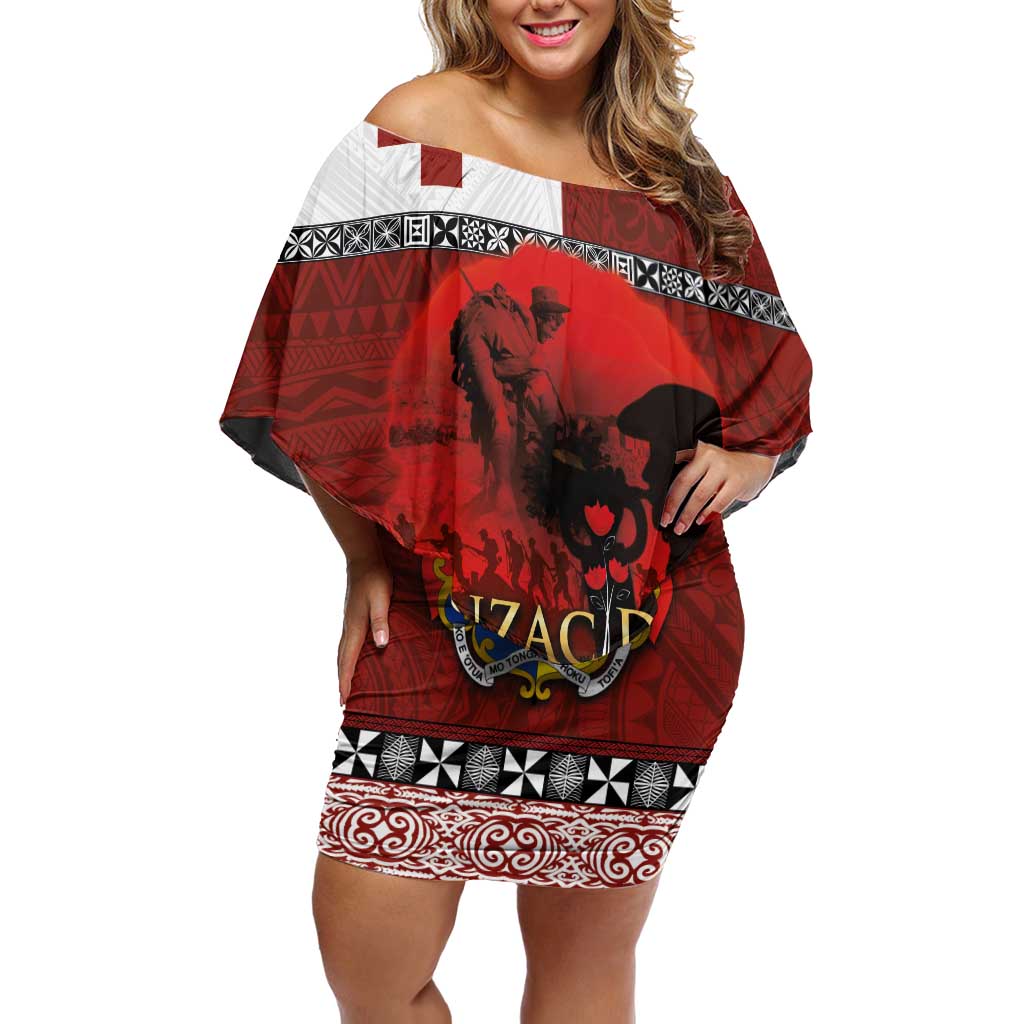 Tonga ANZAC Day Family Matching Off Shoulder Short Dress and Hawaiian Shirt Gallipoli Lest We Forget Ngatu Art Tribal