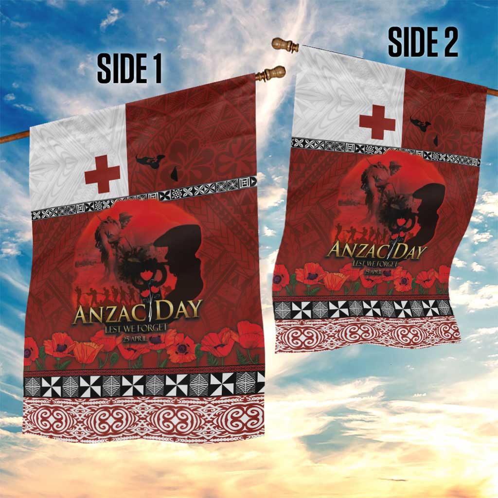 Tonga ANZAC Day Garden Flag Gallipoli Lest We Forget Ngatu Art Tribal LT03 - Polynesian Pride