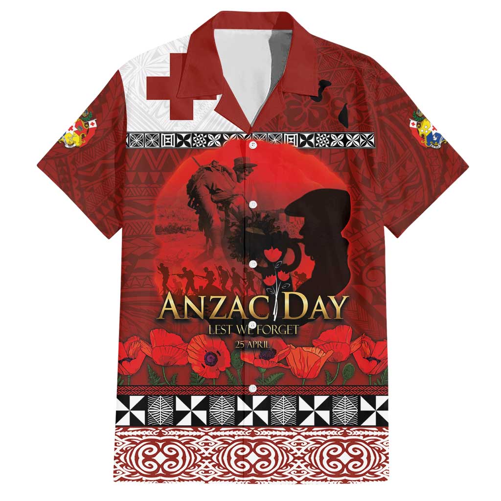 Tonga ANZAC Day Hawaiian Shirt Gallipoli Lest We Forget Ngatu Art Tribal LT03 Red - Polynesian Pride