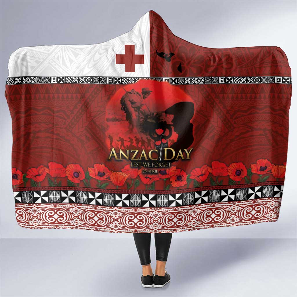 Tonga ANZAC Day Hooded Blanket Gallipoli Lest We Forget Ngatu Art Tribal LT03 One Size Red - Polynesian Pride