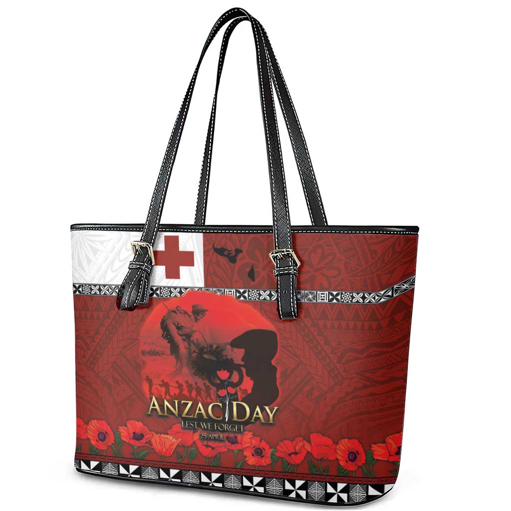 Tonga ANZAC Day Leather Tote Bag Gallipoli Lest We Forget Ngatu Art Tribal