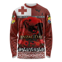 Tonga ANZAC Day Long Sleeve Shirt Gallipoli Lest We Forget Ngatu Art Tribal LT03 Unisex Red - Polynesian Pride