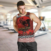 Tonga ANZAC Day Men Tank Top Gallipoli Lest We Forget Ngatu Art Tribal LT03 Red - Polynesian Pride
