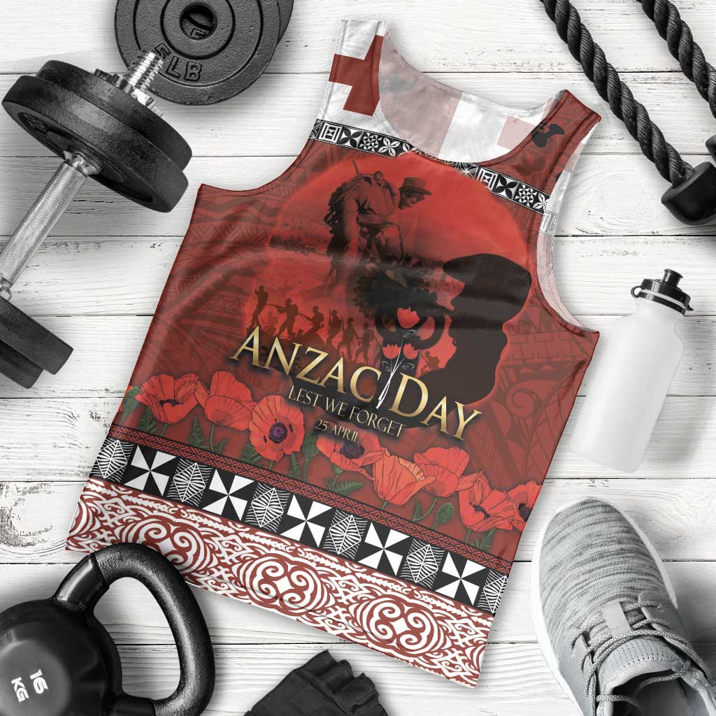 Tonga ANZAC Day Men Tank Top Gallipoli Lest We Forget Ngatu Art Tribal LT03 - Polynesian Pride