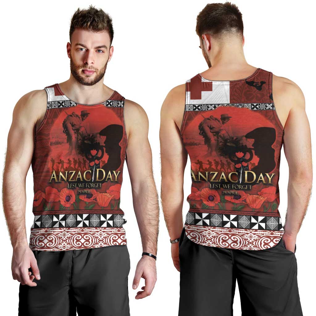 Tonga ANZAC Day Men Tank Top Gallipoli Lest We Forget Ngatu Art Tribal LT03 - Polynesian Pride