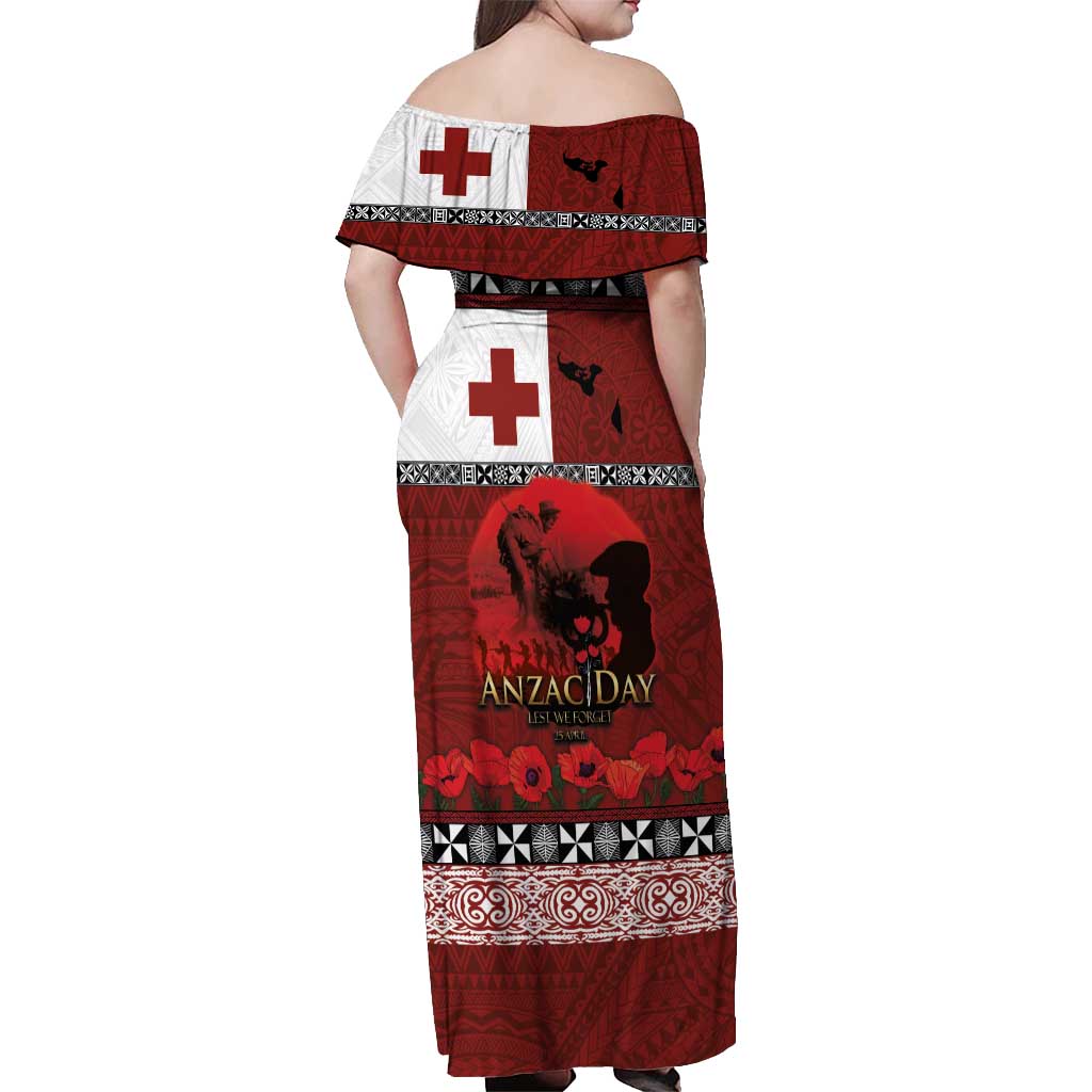 Tonga ANZAC Day Off Shoulder Maxi Dress Gallipoli Lest We Forget Ngatu Art Tribal