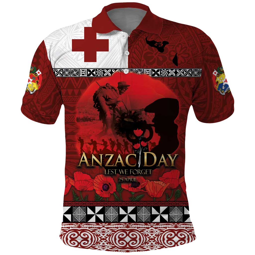 Tonga ANZAC Day Polo Shirt Gallipoli Lest We Forget Ngatu Art Tribal