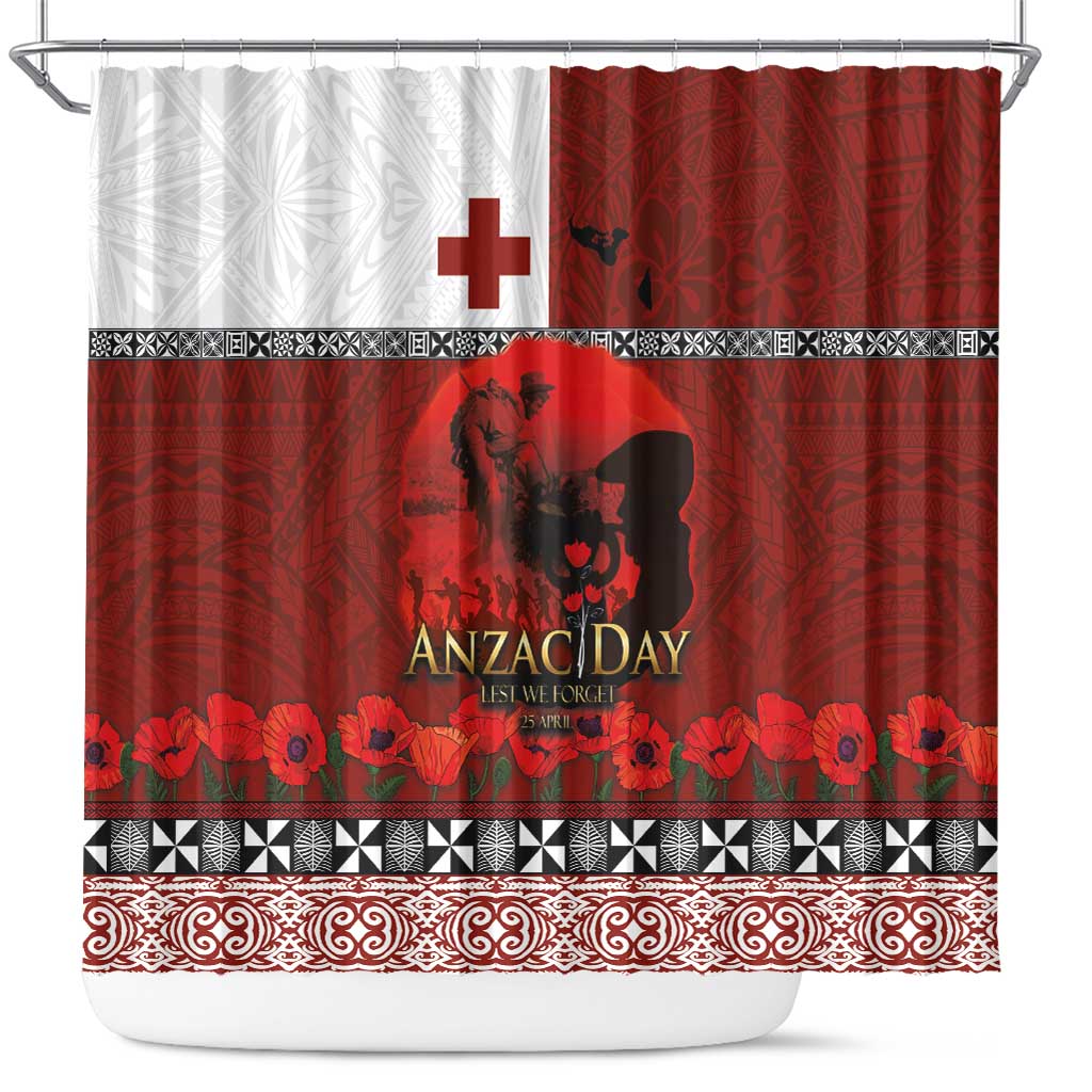 Tonga ANZAC Day Shower Curtain Gallipoli Lest We Forget Ngatu Art Tribal