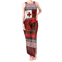 Tonga ANZAC Day Tank Maxi Dress Gallipoli Lest We Forget Ngatu Art Tribal LT03 Women Red - Polynesian Pride