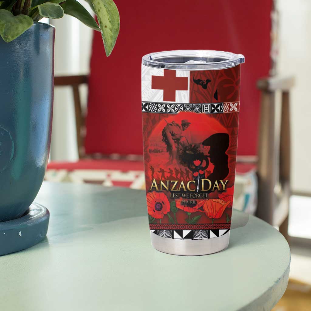 Tonga ANZAC Day Tumbler Cup Gallipoli Lest We Forget-Ngatu Art Tribal LT03 - Polynesian Pride