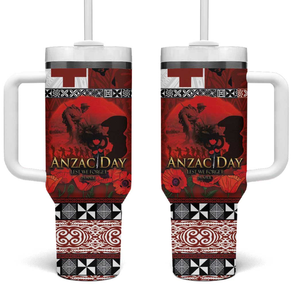 Tonga ANZAC Day Tumbler With Handle Gallipoli Lest We Forget-Ngatu Art Tribal LT03 One Size: 40 oz Red - Polynesian Pride