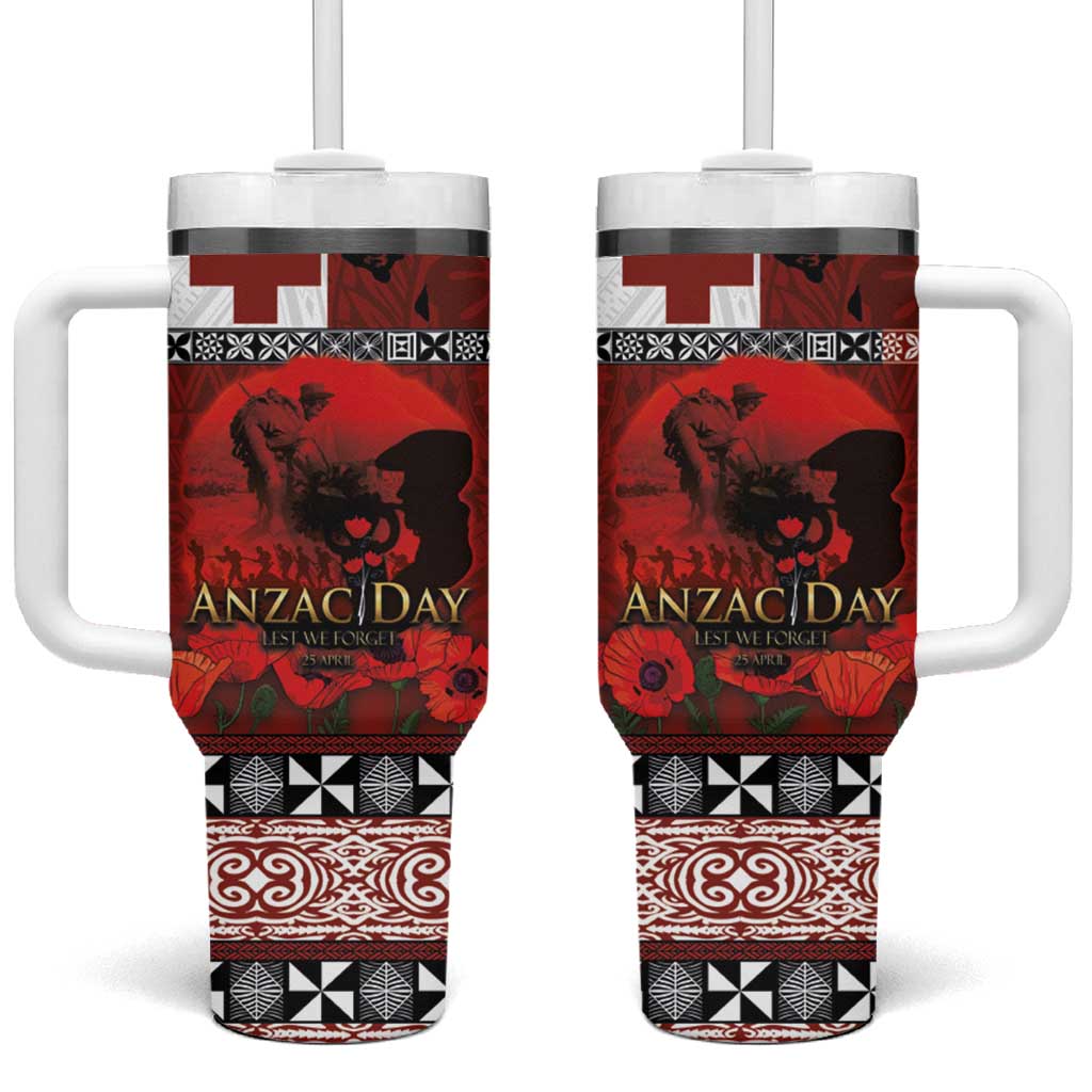 Tonga ANZAC Day Tumbler With Handle Gallipoli Lest We Forget-Ngatu Art Tribal