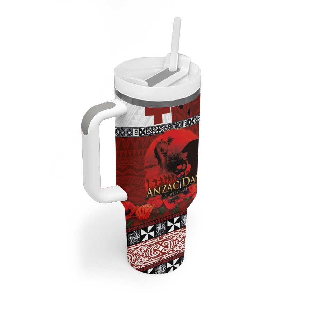 Tonga ANZAC Day Tumbler With Handle Gallipoli Lest We Forget-Ngatu Art Tribal LT03 - Polynesian Pride