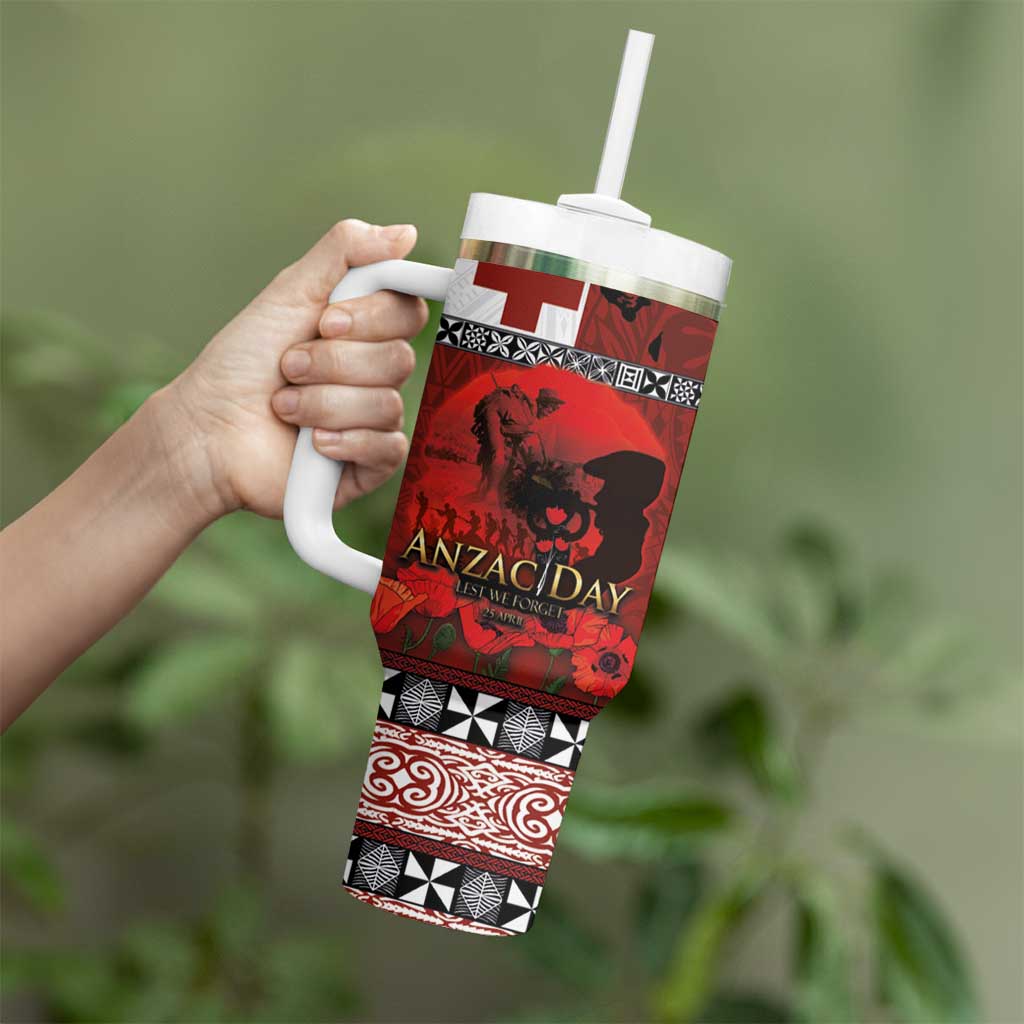 Tonga ANZAC Day Tumbler With Handle Gallipoli Lest We Forget-Ngatu Art Tribal LT03 - Polynesian Pride