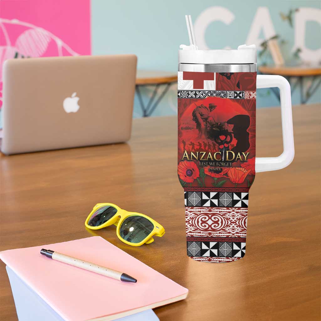 Tonga ANZAC Day Tumbler With Handle Gallipoli Lest We Forget-Ngatu Art Tribal LT03 - Polynesian Pride