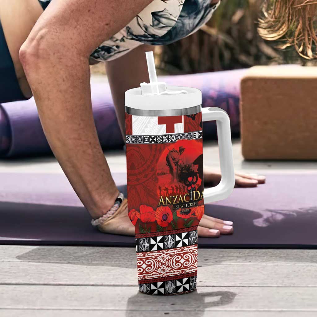 Tonga ANZAC Day Tumbler With Handle Gallipoli Lest We Forget-Ngatu Art Tribal LT03 - Polynesian Pride