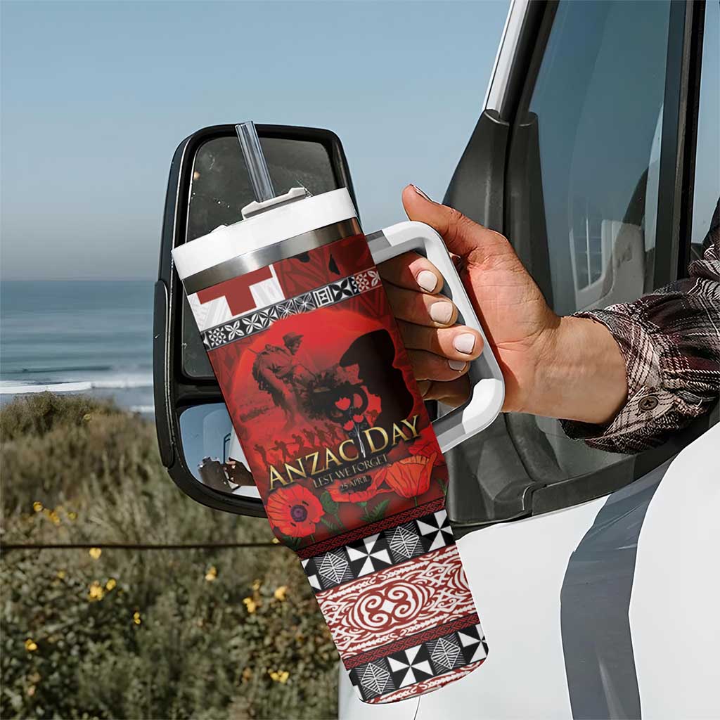 Tonga ANZAC Day Tumbler With Handle Gallipoli Lest We Forget-Ngatu Art Tribal LT03 - Polynesian Pride