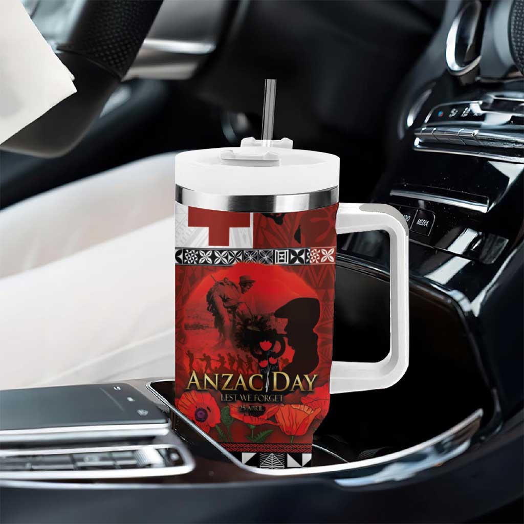 Tonga ANZAC Day Tumbler With Handle Gallipoli Lest We Forget-Ngatu Art Tribal LT03 - Polynesian Pride