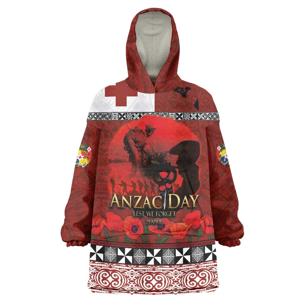 Tonga ANZAC Day Wearable Blanket Hoodie Gallipoli Lest We Forget Ngatu Art Tribal