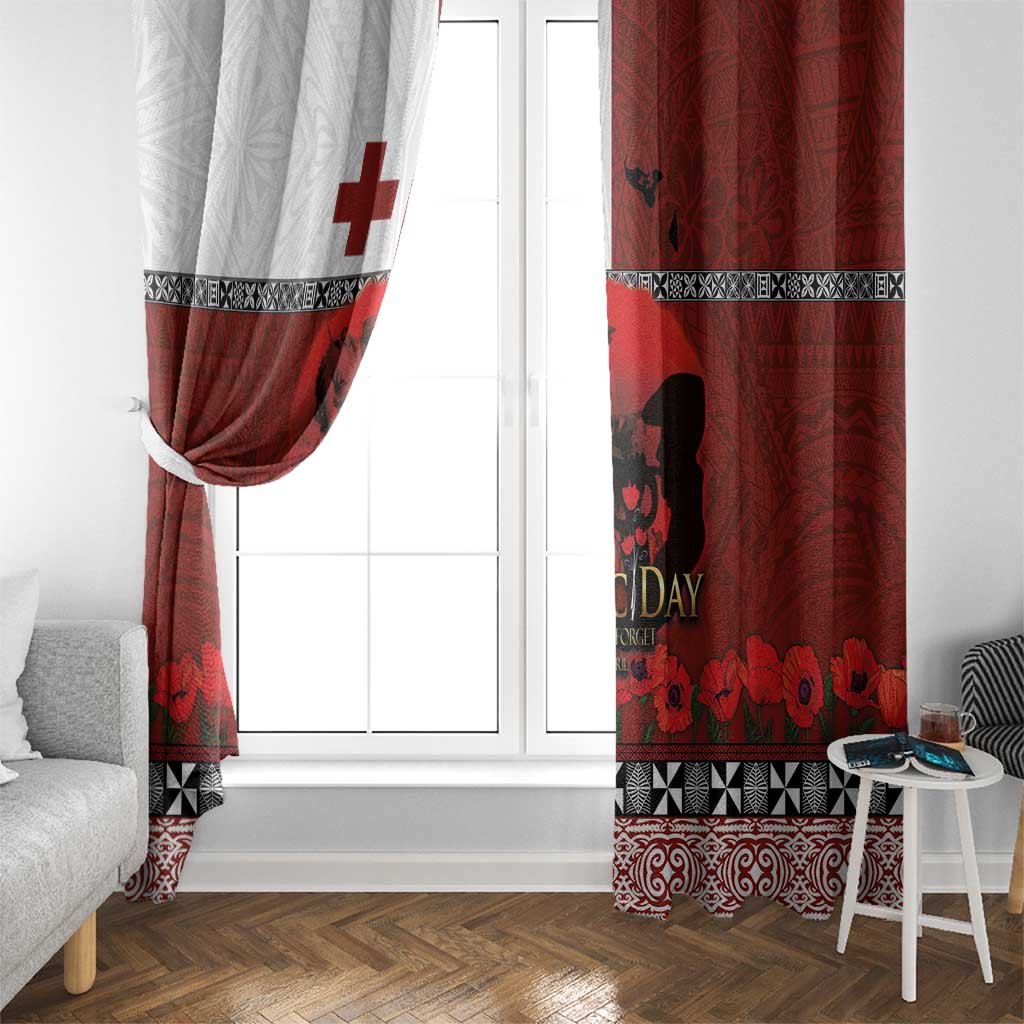 Tonga ANZAC Day Window Curtain Gallipoli Lest We Forget Ngatu Art Tribal LT03 - Polynesian Pride