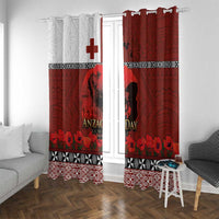 Tonga ANZAC Day Window Curtain Gallipoli Lest We Forget Ngatu Art Tribal LT03 With Grommets Red - Polynesian Pride