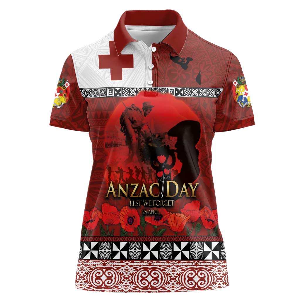 Tonga ANZAC Day Women Polo Shirt Gallipoli Lest We Forget Ngatu Art Tribal