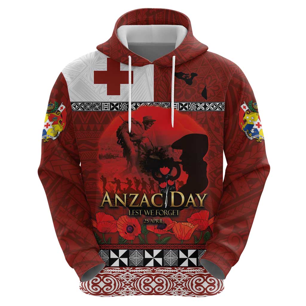 Tonga ANZAC Day Zip Hoodie Gallipoli Lest We Forget Ngatu Art Tribal