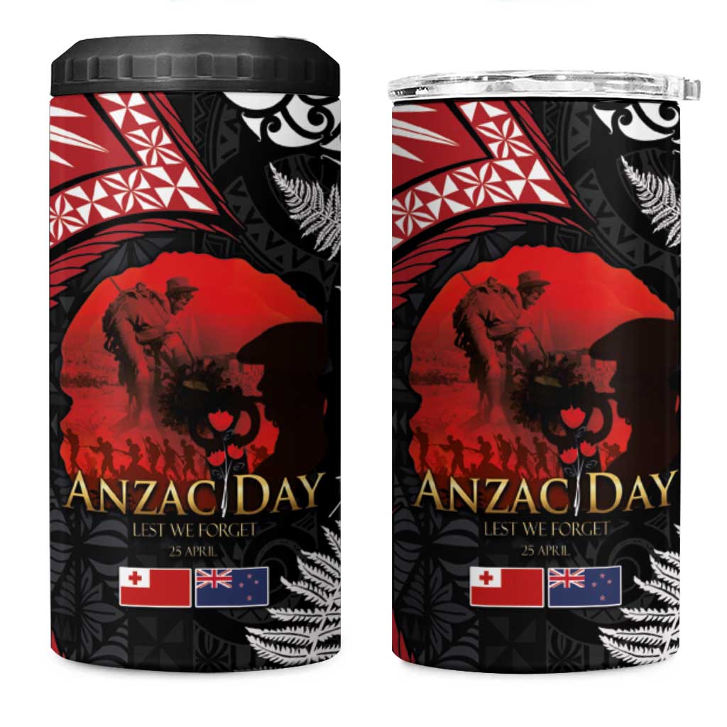 Tonga and New Zealand ANZAC Day 4 in 1 Can Cooler Tumbler Gallipoli Lest We Forget-Ngatu Art Tribal and Maori Tattoo with Fern LT03 One Size: 16 oz Black - Polynesian Pride