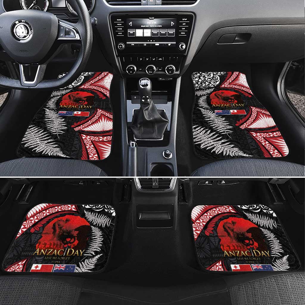 Tonga and New Zealand ANZAC Day Car Mats Gallipoli Lest We Forget Ngatu Art Tribal and Maori Tattoo with Fern LT03 Set 4pcs Black - Polynesian Pride
