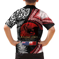 Tonga and New Zealand ANZAC Day Family Matching Tank Maxi Dress and Hawaiian Shirt Gallipoli Lest We Forget Ngatu Art Tribal and Maori Tattoo with Fern LT03