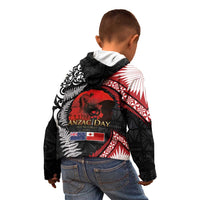 Tonga and New Zealand ANZAC Day Kid Hoodie Gallipoli Lest We Forget Ngatu Art Tribal and Maori Tattoo with Fern LT03