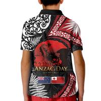 Tonga and New Zealand ANZAC Day Kid Polo Shirt Gallipoli Lest We Forget Ngatu Art Tribal and Maori Tattoo with Fern LT03