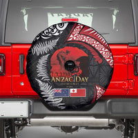 Tonga and New Zealand ANZAC Day Spare Tire Cover Gallipoli Lest We Forget Ngatu Art Tribal and Maori Tattoo with Fern LT03