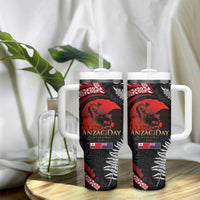 Tonga and New Zealand ANZAC Day Tumbler With Handle Gallipoli Lest We Forget-Ngatu Art Tribal and Maori Tattoo with Fern