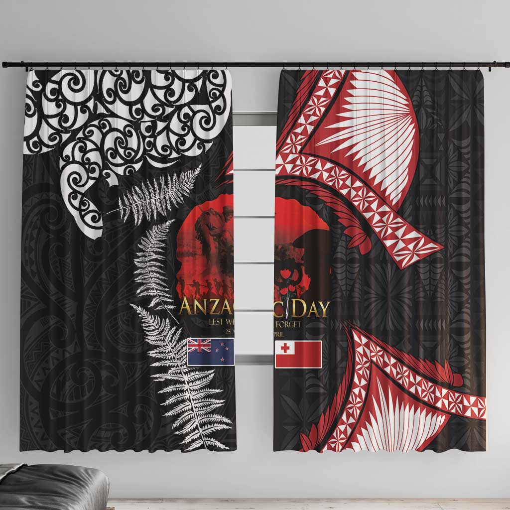 Tonga and New Zealand ANZAC Day Window Curtain Gallipoli Lest We Forget Ngatu Art Tribal and Maori Tattoo with Fern LT03