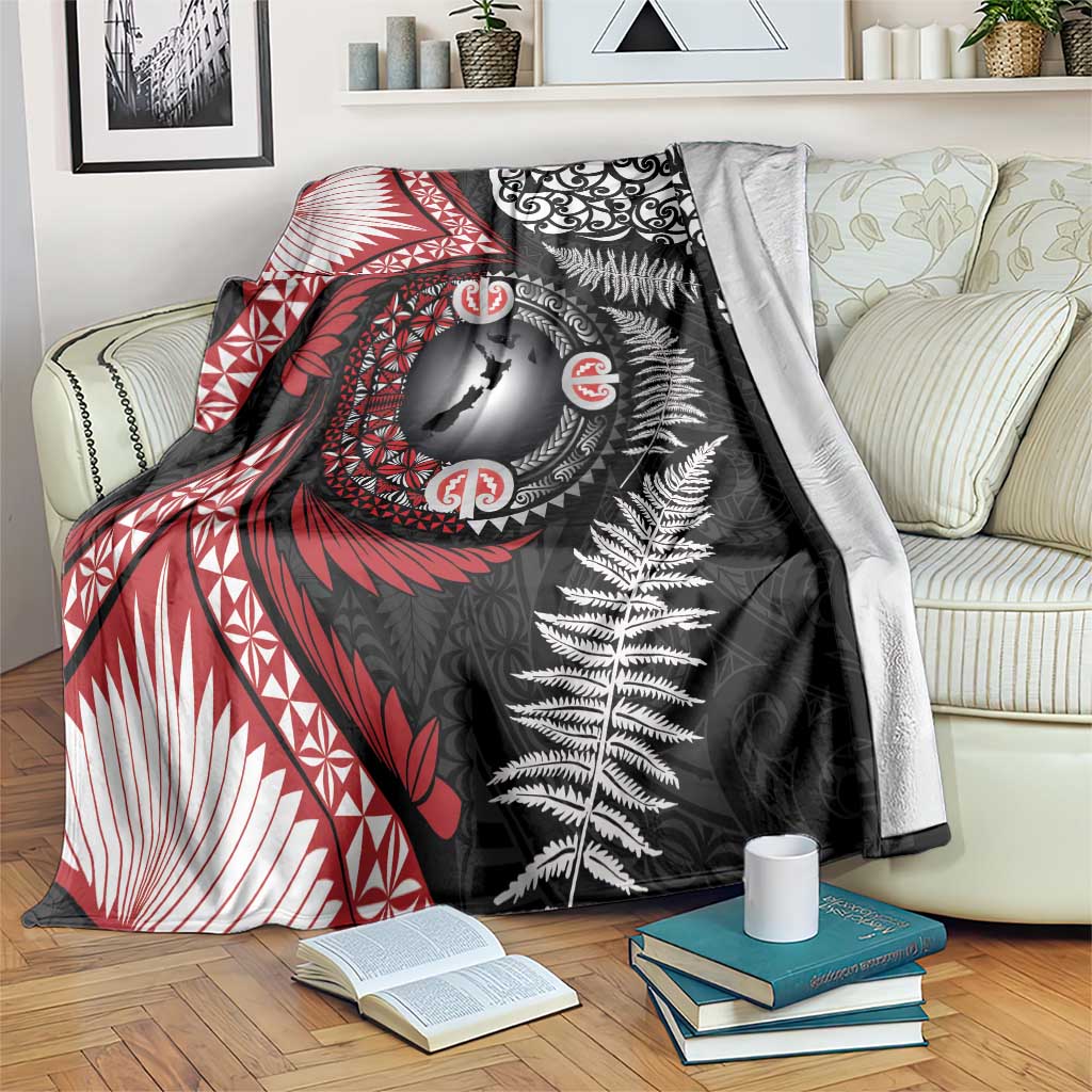 Tonga and New Zealand Together Blanket Ngatu Art Tribal Maori Tattoo and Silver Fern LT03 Black - Polynesian Pride