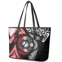 Tonga and New Zealand Together Leather Tote Bag Ngatu Art Tribal Maori Tattoo and Silver Fern
