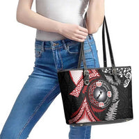 Tonga and New Zealand Together Leather Tote Bag Ngatu Art Tribal Maori Tattoo and Silver Fern