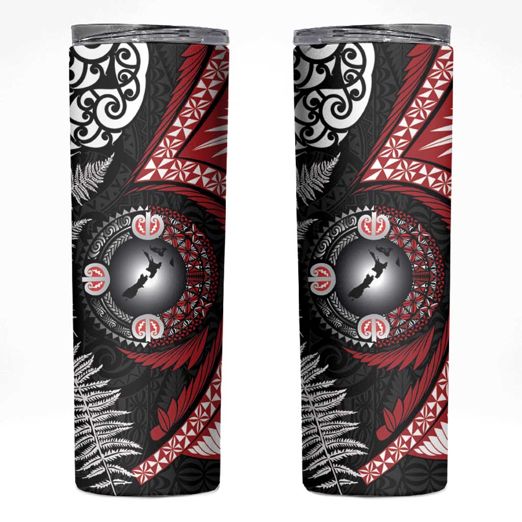 Tonga and New Zealand Together Skinny Tumbler Ngatu Art Tribal-Maori Tattoo and Silver Fern