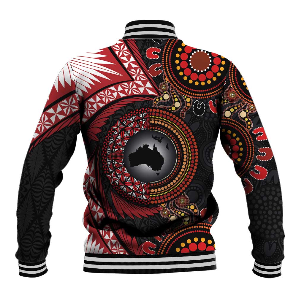 Tonga and Australia Together Baseball Jacket Ngatu Art Tribal Aboriginal Tattoo Pattern LT03 - Polynesian Pride