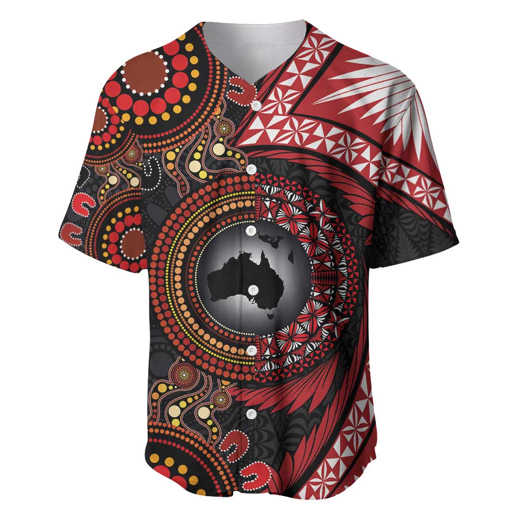 Tonga and Australia Together Baseball Jersey Ngatu Art Tribal Aboriginal Tattoo Pattern
