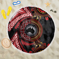 Tonga and Australia Together Beach Blanket Ngatu Art Tribal Aboriginal Tattoo Pattern LT03 One Size 150cm Black - Polynesian Pride