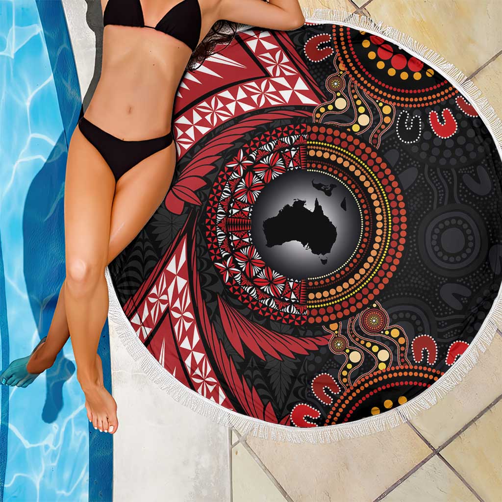 Tonga and Australia Together Beach Blanket Ngatu Art Tribal Aboriginal Tattoo Pattern LT03 - Polynesian Pride