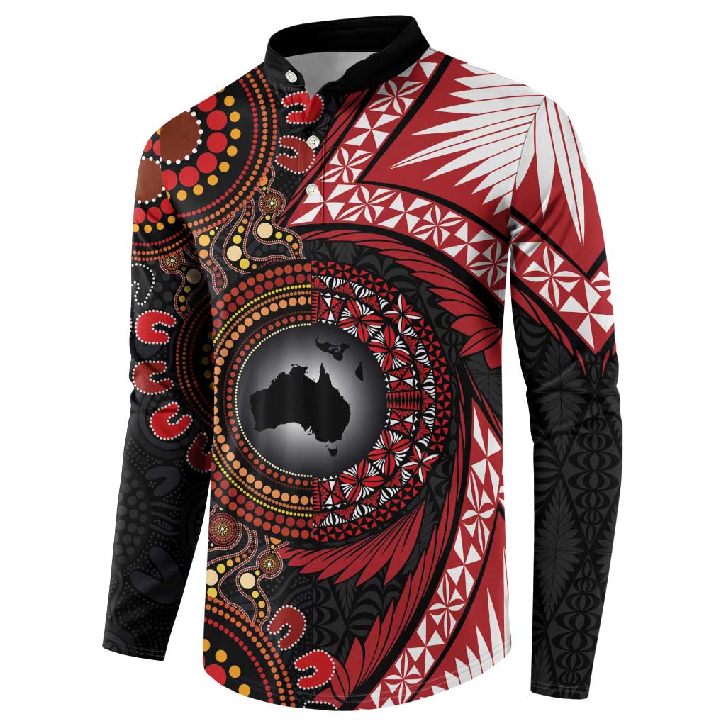 Tonga and Australia Together Button Sweatshirt Ngatu Art Tribal Aboriginal Tattoo Pattern LT03 - Polynesian Pride
