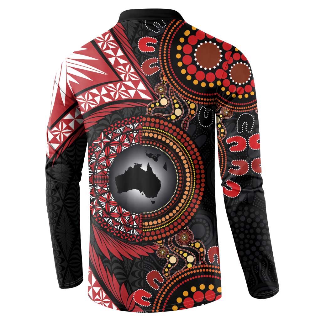 Tonga and Australia Together Button Sweatshirt Ngatu Art Tribal Aboriginal Tattoo Pattern LT03 - Polynesian Pride
