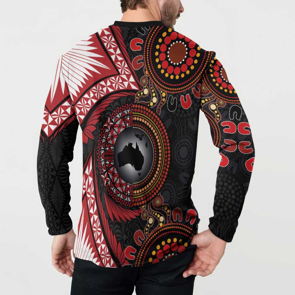 Tonga and Australia Together Button Sweatshirt Ngatu Art Tribal Aboriginal Tattoo Pattern LT03 - Polynesian Pride
