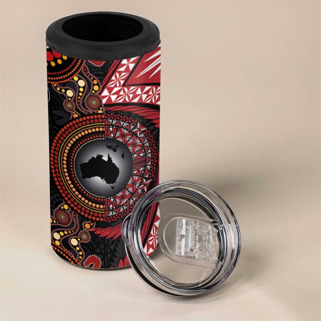 Tonga and Australia Together 4 in 1 Can Cooler Tumbler Ngatu Art Tribal-Aboriginal Tattoo Pattern LT03 - Polynesian Pride