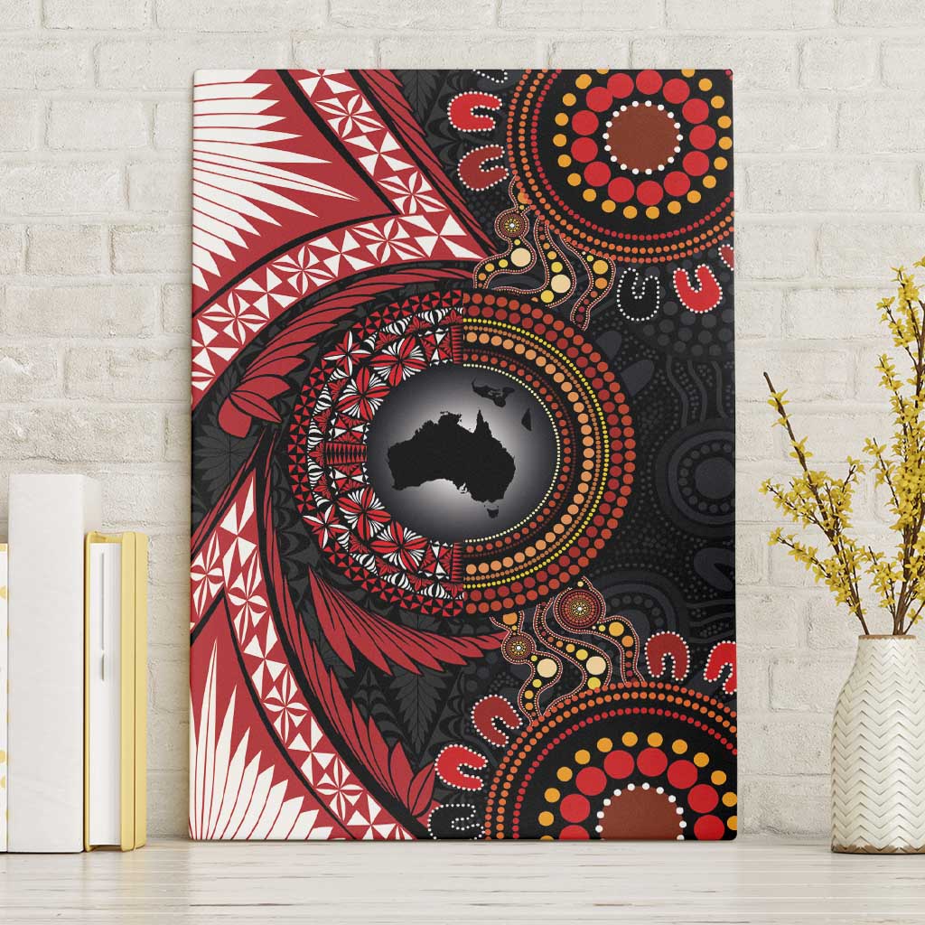 Tonga and Australia Together Canvas Wall Art Ngatu Art Tribal Aboriginal Tattoo Pattern LT03 Without Frame Black - Polynesian Pride